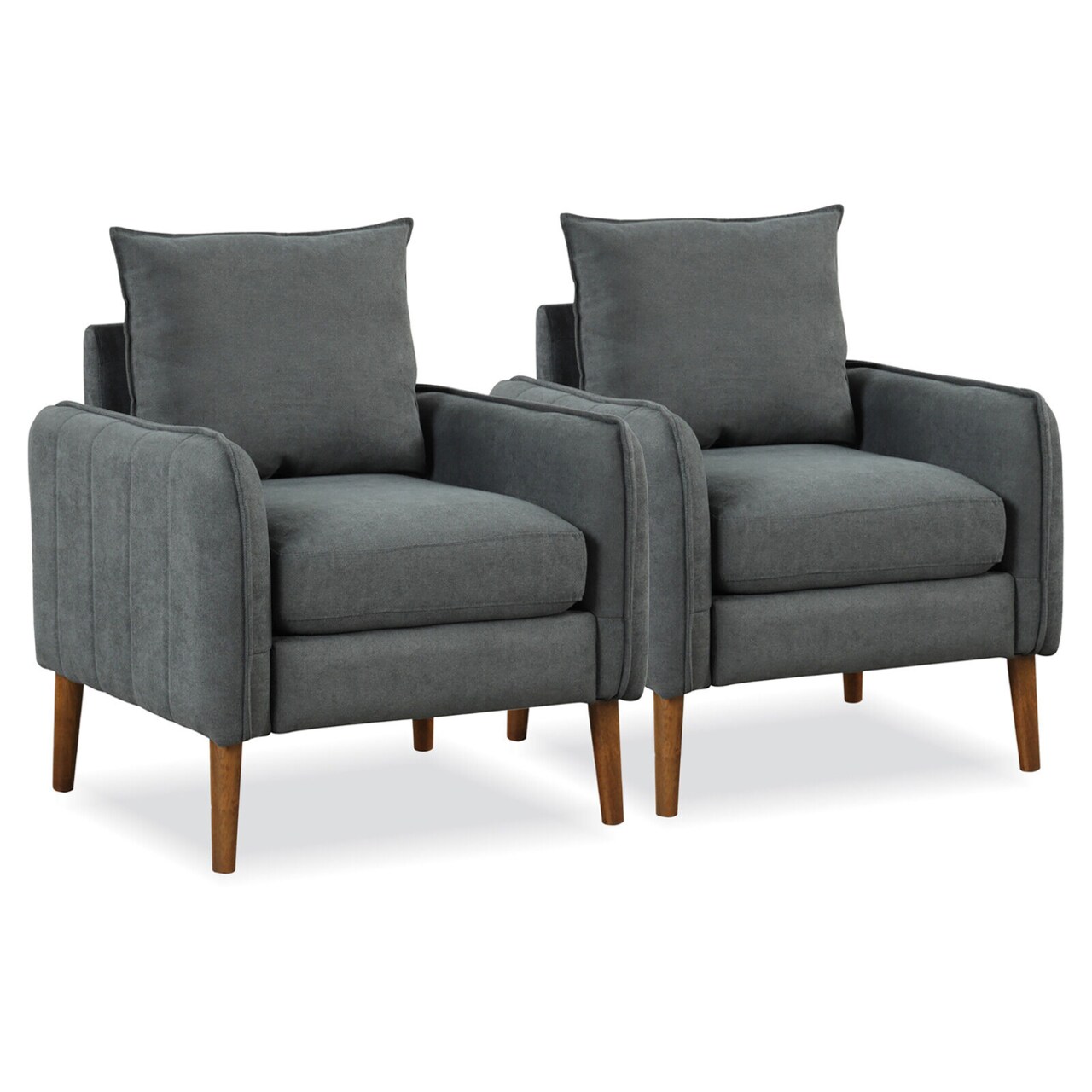 2Pcs Modern Accent Chair Upholstered Mid-Century Armchair W/ Rubber Wood Legs